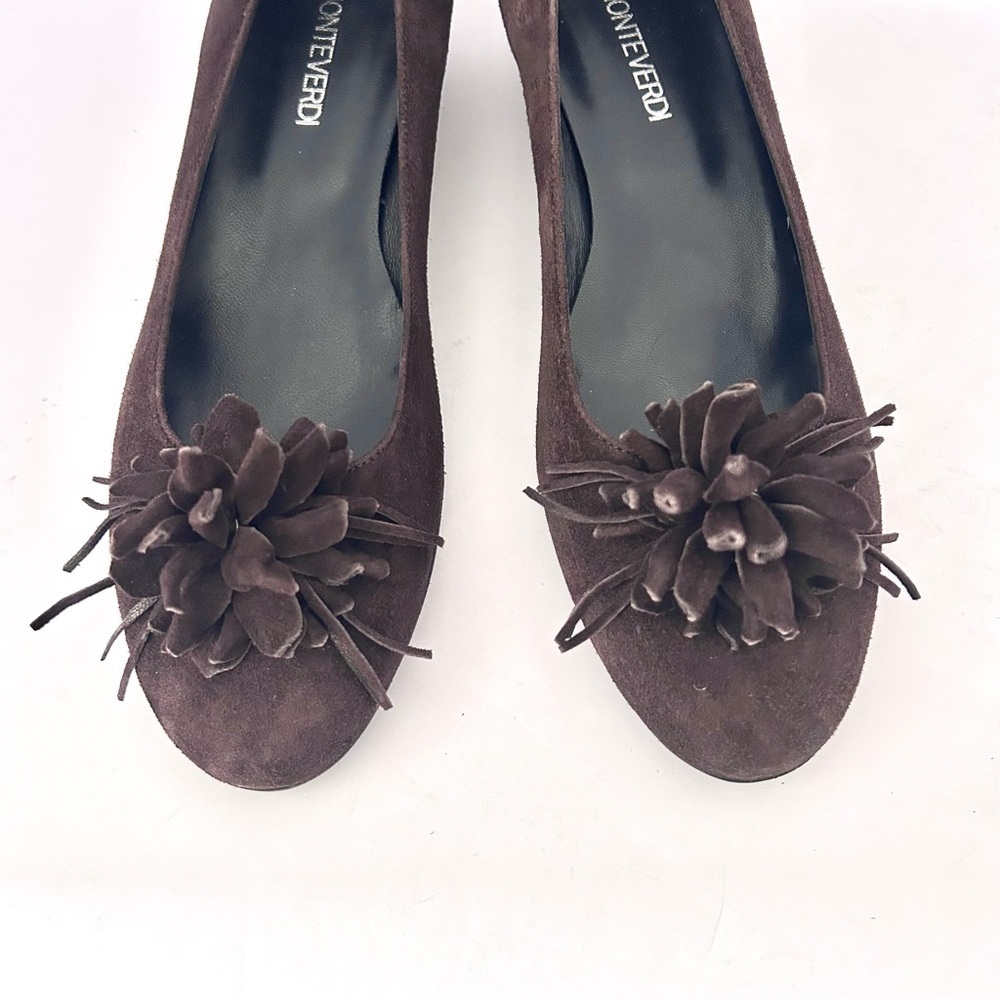 Brown Suede Pom Pom Ballet Flats Italy NEW Shoe Mini Wedge Fall Size EU 40 US 9 - Picture 5 of 10